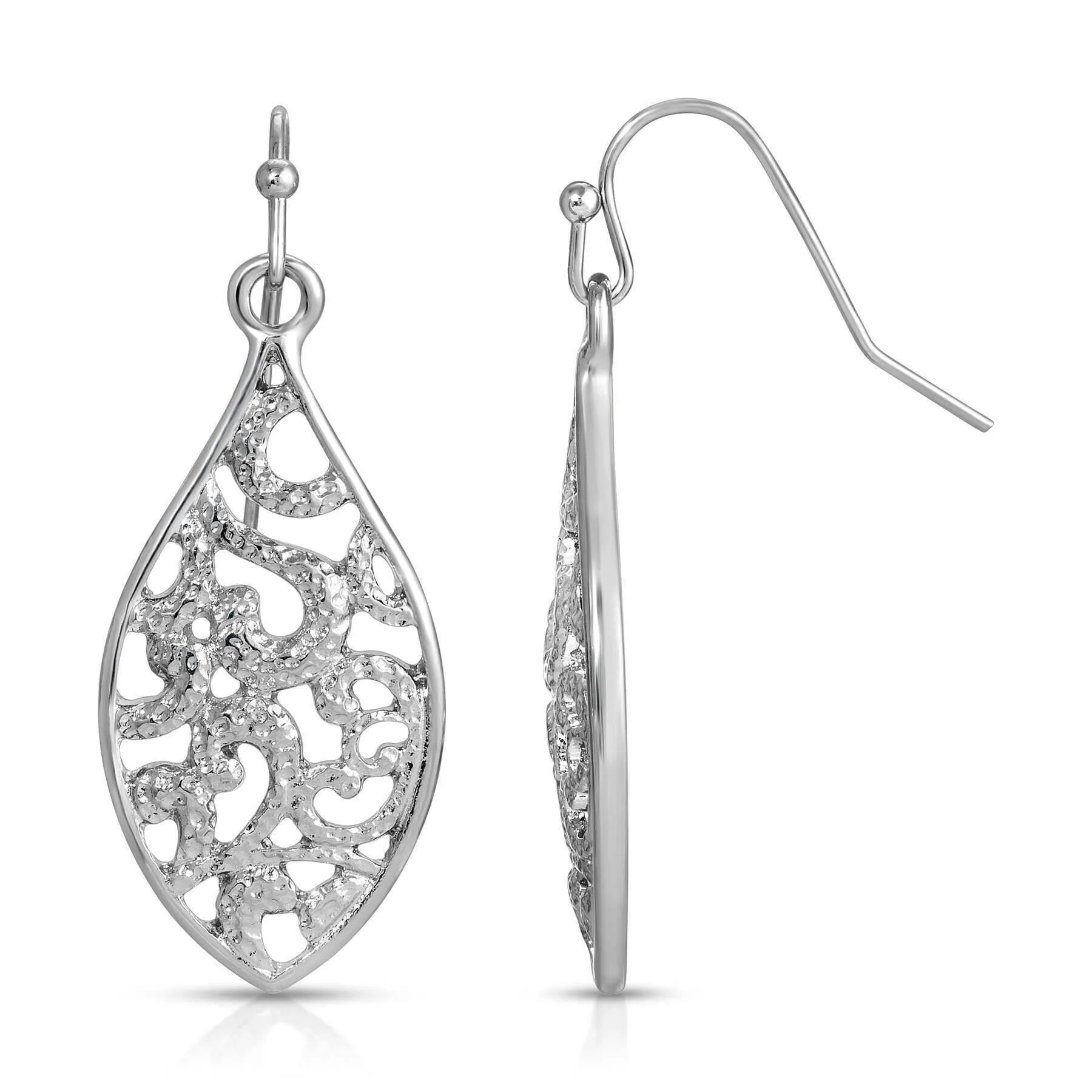 1928 Jewelry Silver Leaf Shape Filigree Drop Earrings