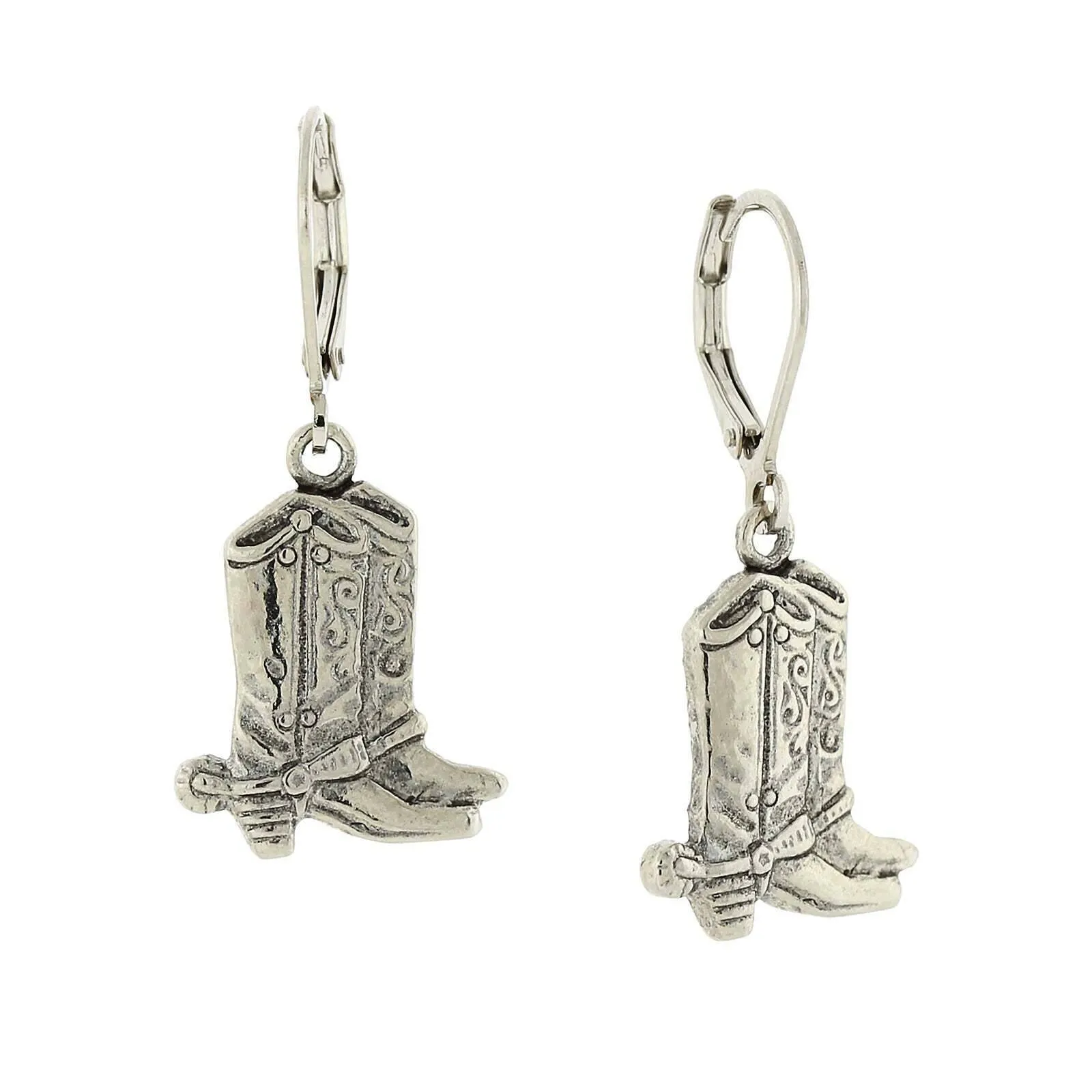 1928 Jewelry Silver Western Boots Drop Earrings