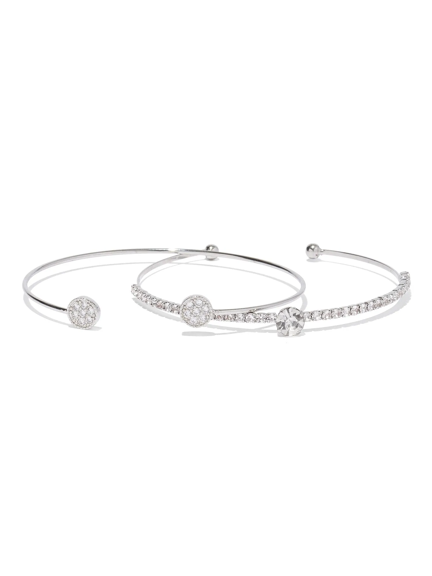 2-Piece Silvertone Pave Bangle Bracelet Set