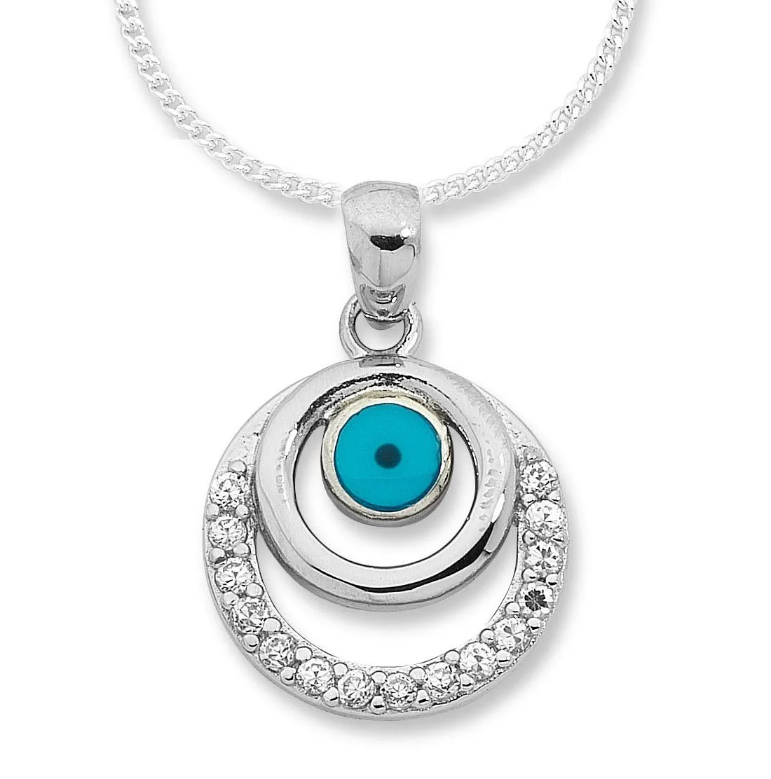 45cm Sterling Silver Evil Eye Curb Necklace