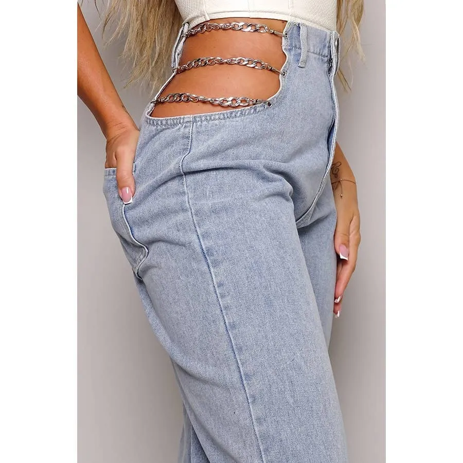 90S CHIC WIDE LEG JEANS WITH CHAINS