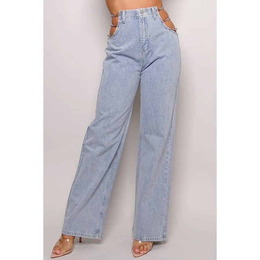 90S CHIC WIDE LEG JEANS WITH CHAINS