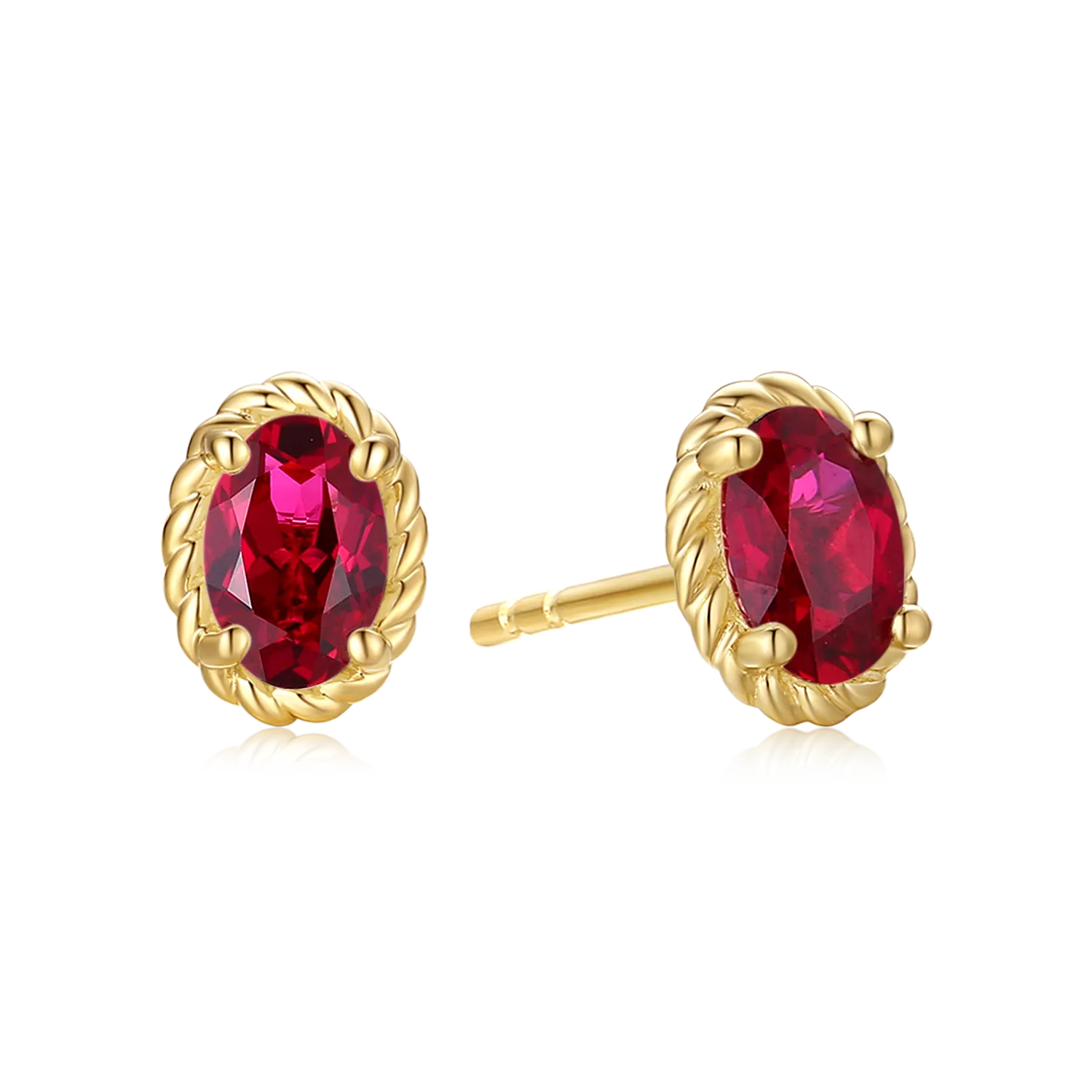 9ct Yellow Gold Oval Cut 6x4mm Created Ruby July Stud Earrings