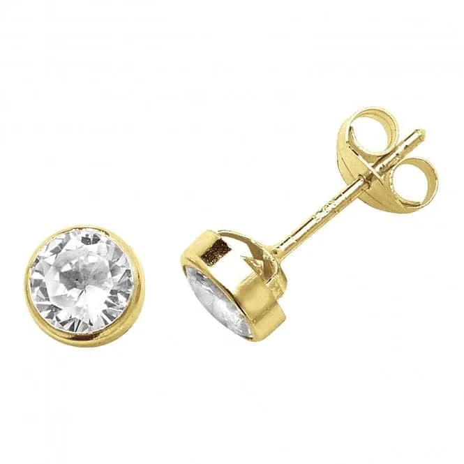 9ct Yellow Gold Round Zirconia Stud Earrings ES232S