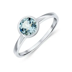 9K White Gold Round Aquamarine Solitaire Ring