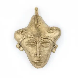 African Traditional Brass Mask Pendant (82x64mm)