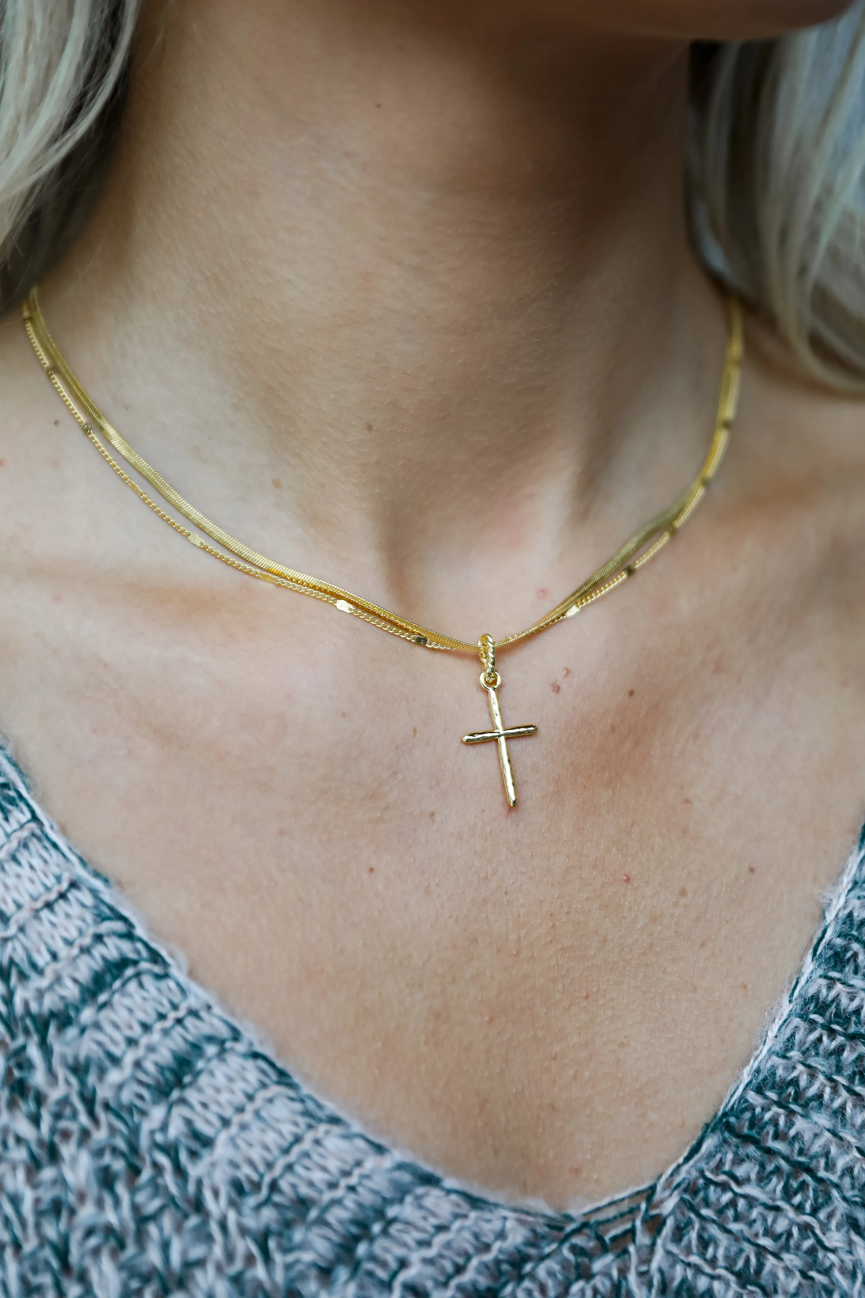 Anna Gold Layered Cross Charm Necklace