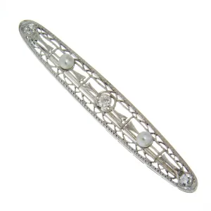 Antique Filigree Pearl & Diamond Bar Pin