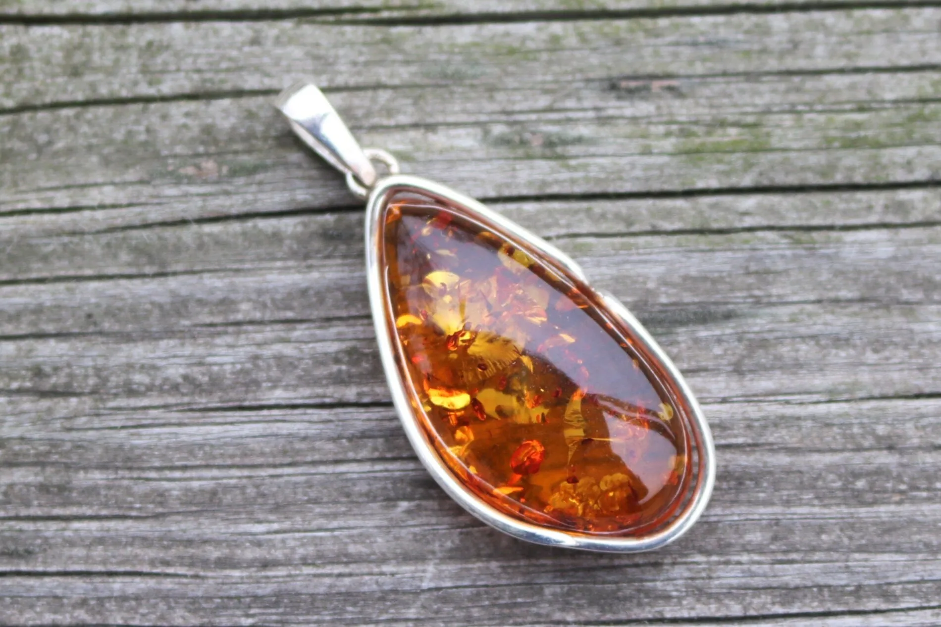 Baltic Amber Pendant Honey Sparkling Unisex 2.26" 13.1 gram 925 Silver