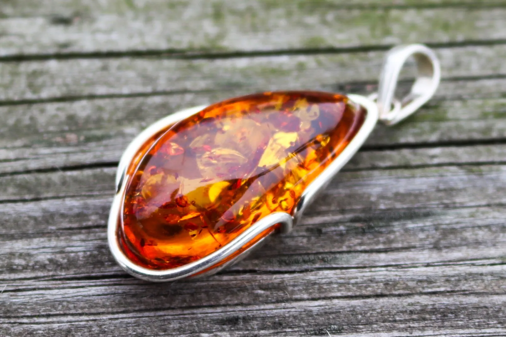 Baltic Amber Pendant Honey Sparkling Unisex 2.26" 13.1 gram 925 Silver