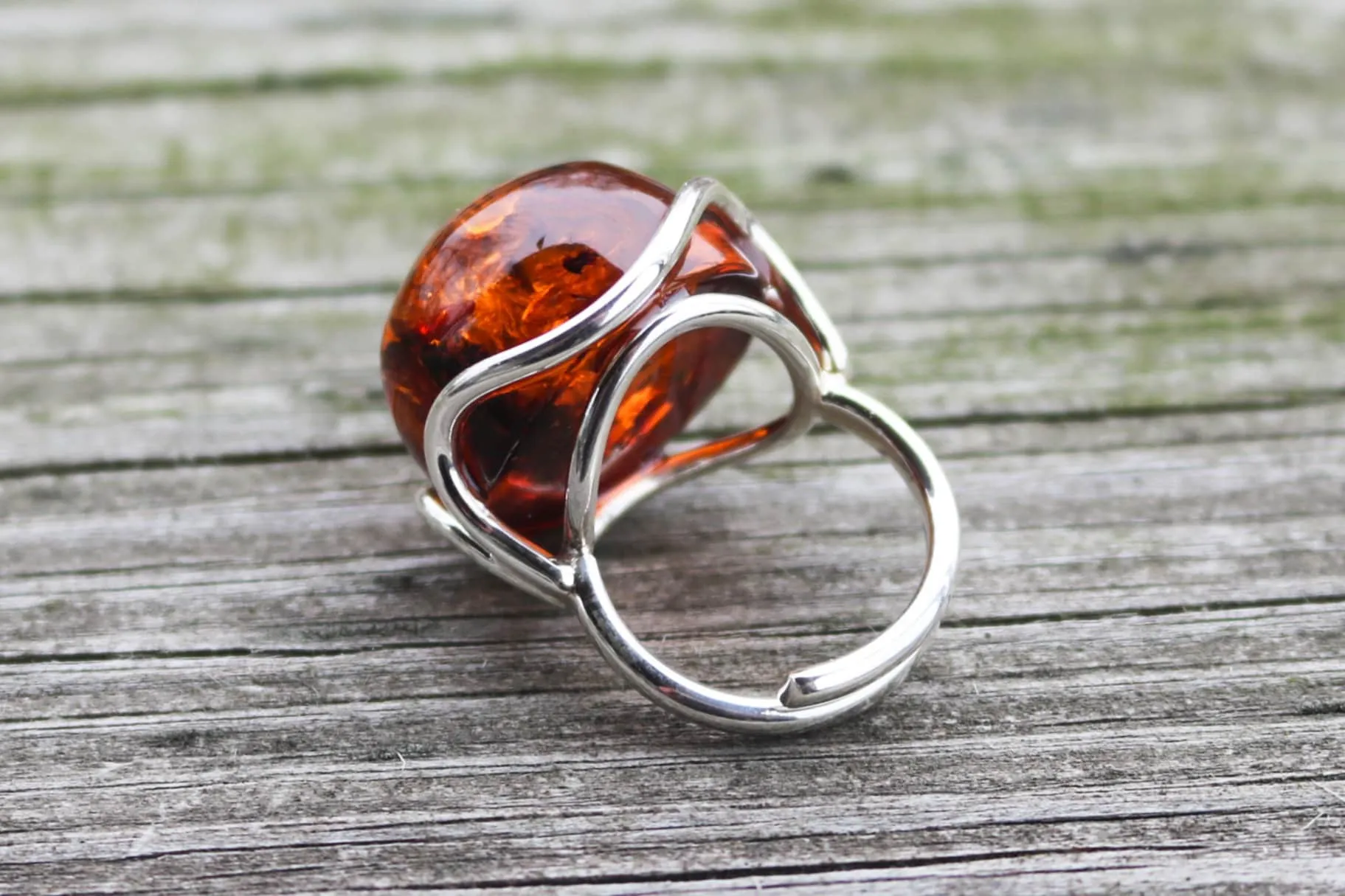 Baltic Amber Ring Cognac Round Adjustable Natural Unisex Jewelry 12.7 gram