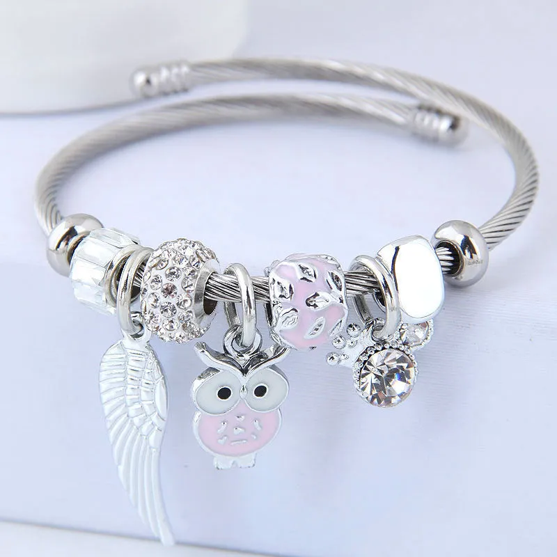 Beautiful Owl - Angel Wings Charm Bracelet