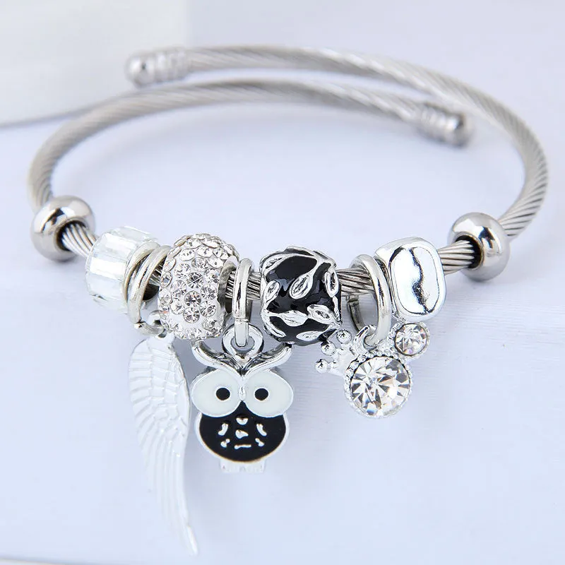 Beautiful Owl - Angel Wings Charm Bracelet