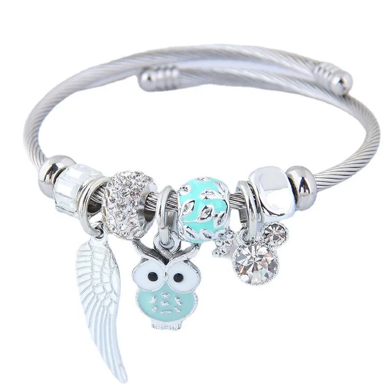 Beautiful Owl - Angel Wings Charm Bracelet