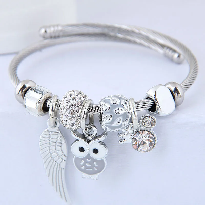 Beautiful Owl - Angel Wings Charm Bracelet