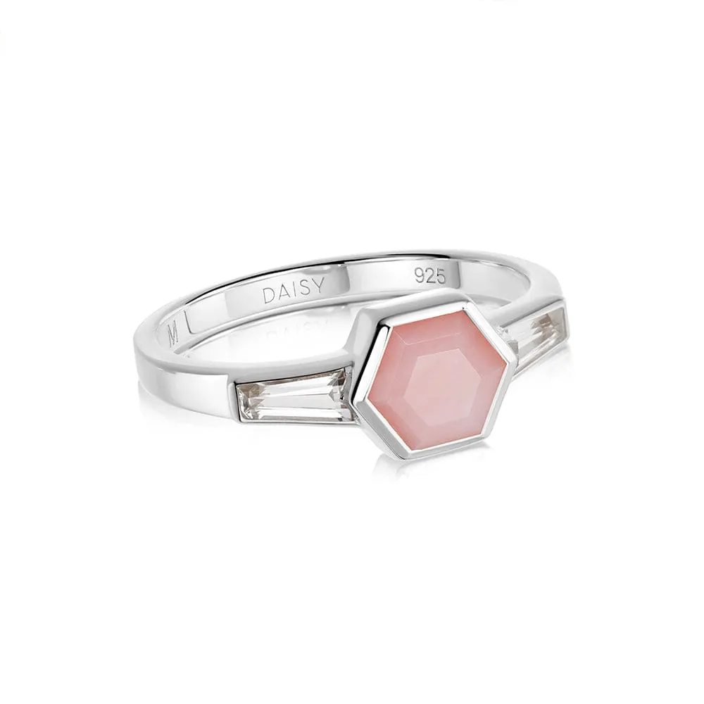 Beloved Pink Opal Hexagon Ring Sterling Silver