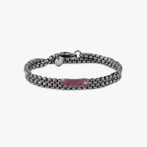 Black rhodium plated sterling silver Catena baton bracelet with rubies