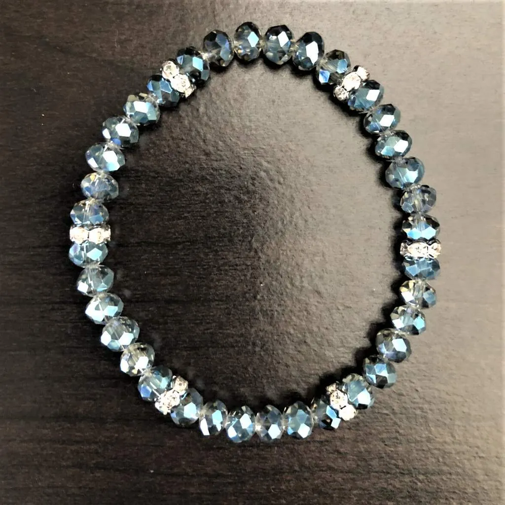 Blue Diamond Crystal Faceted Stretch Bracelet