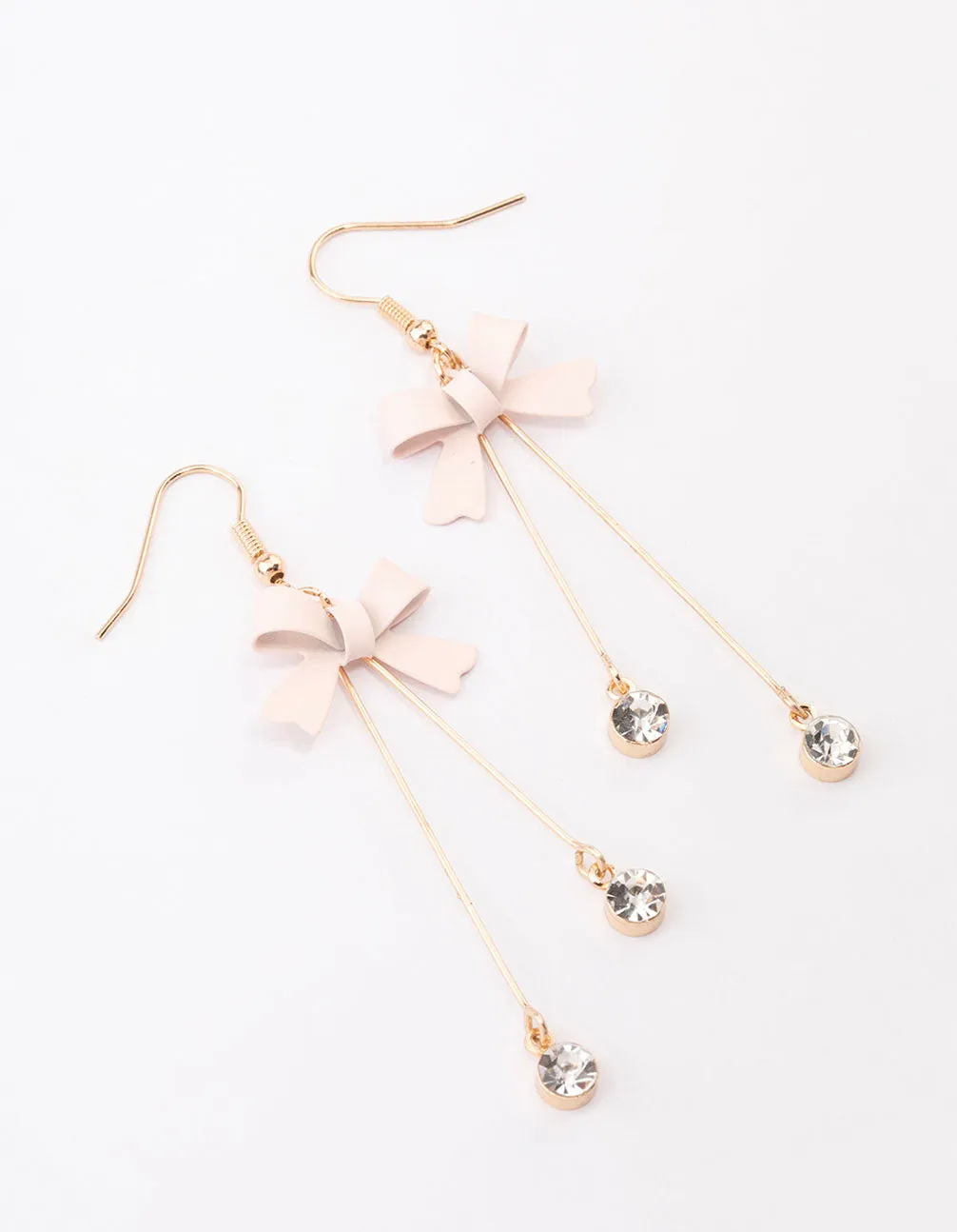 Blush Diamante Bow Double Bar Drop Earrings