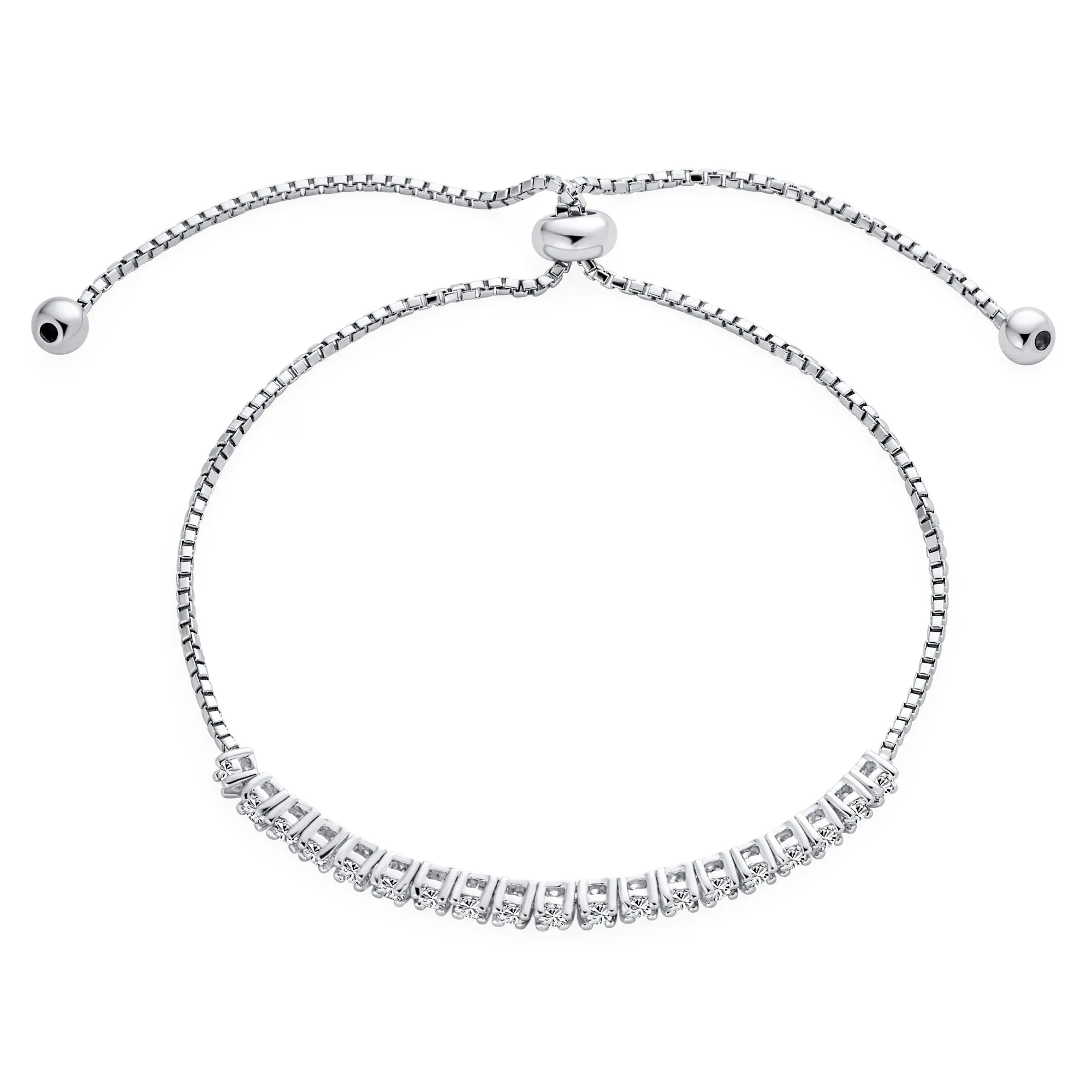 Bridal Dainty CZ Slide Bolo Style Tennis Bracelet Rhodium Plated Brass