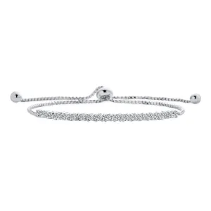 Bridal Dainty CZ Slide Bolo Style Tennis Bracelet Rhodium Plated Brass