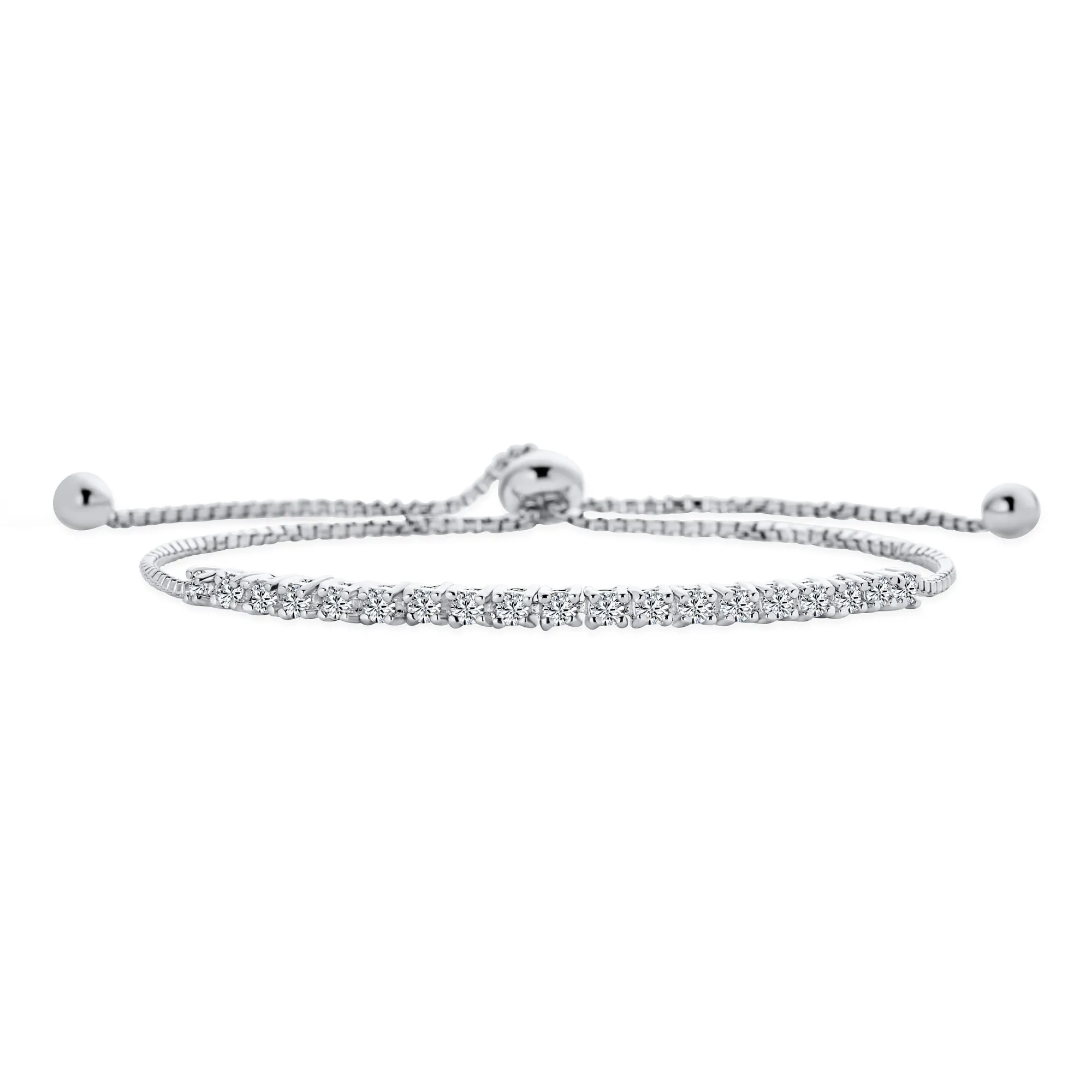 Bridal Dainty CZ Slide Bolo Style Tennis Bracelet Rhodium Plated Brass