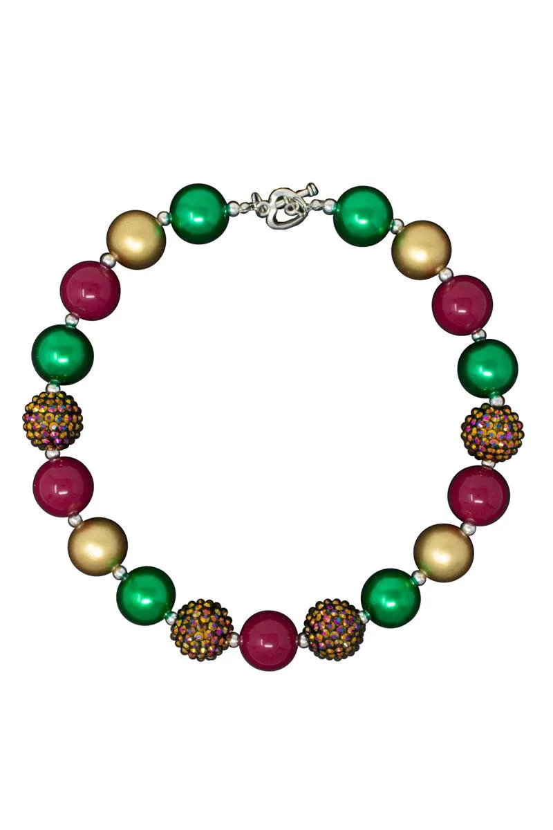 Burgundy, Green & Gold Bubblegum Necklace