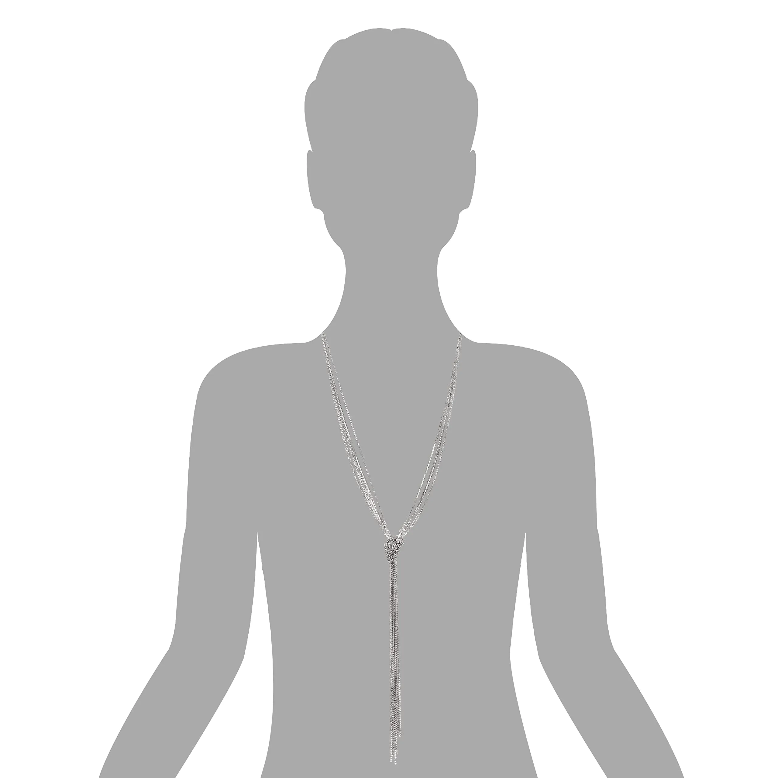 Chic Silver Lariat Necklace Tassel Pendant with Rhinestones, Multi-strand Long Chains Y-Shape