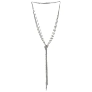 Chic Silver Lariat Necklace Tassel Pendant with Rhinestones, Multi-strand Long Chains Y-Shape