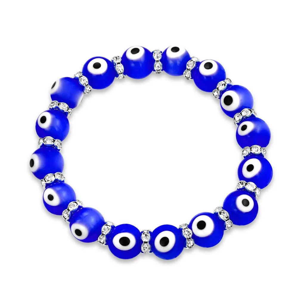 Colorful Turkish Glass Bead Evil Eye Stretch Bracelet with Crystal Spacers