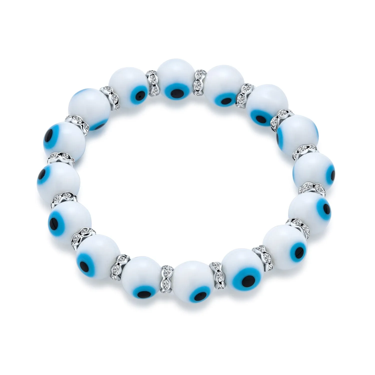 Colorful Turkish Glass Bead Evil Eye Stretch Bracelet with Crystal Spacers