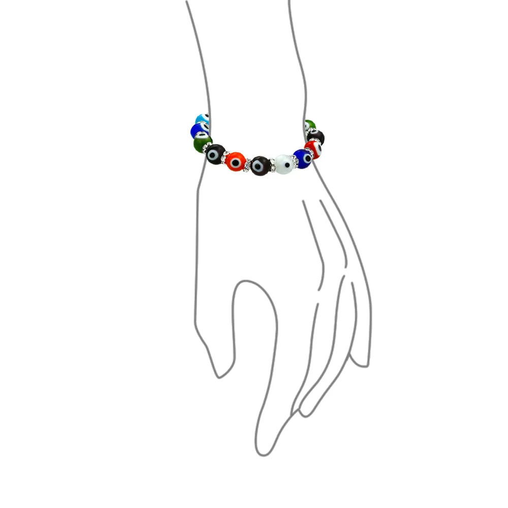 Colorful Turkish Glass Bead Evil Eye Stretch Bracelet with Crystal Spacers