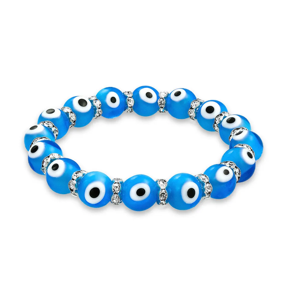 Colorful Turkish Glass Bead Evil Eye Stretch Bracelet with Crystal Spacers