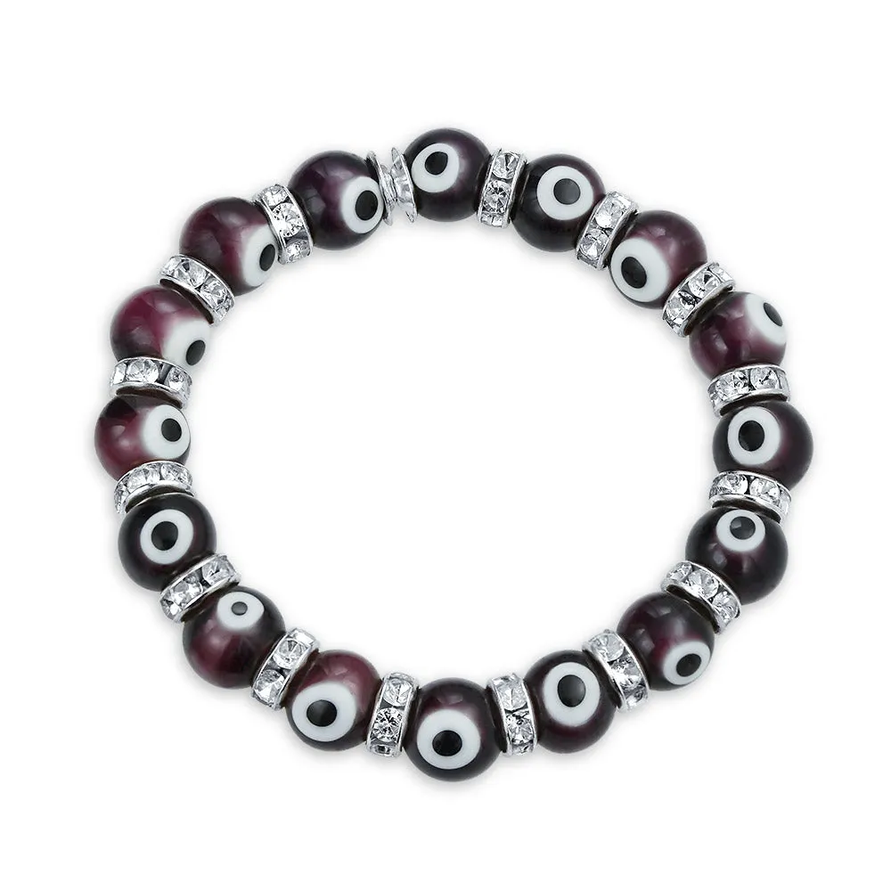 Colorful Turkish Glass Bead Evil Eye Stretch Bracelet with Crystal Spacers