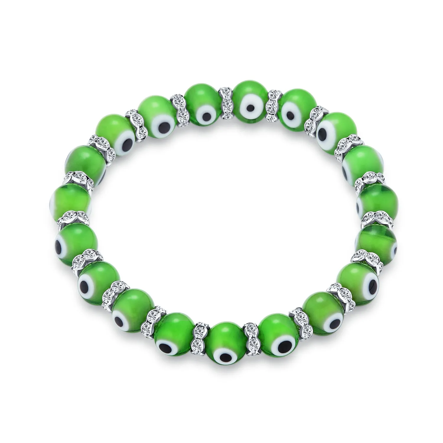 Colorful Turkish Glass Bead Evil Eye Stretch Bracelet with Crystal Spacers