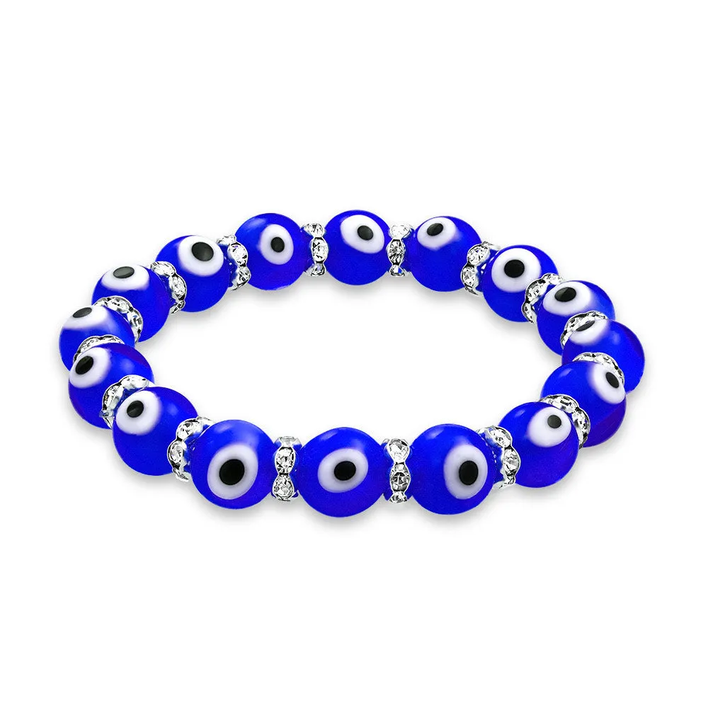 Colorful Turkish Glass Bead Evil Eye Stretch Bracelet with Crystal Spacers