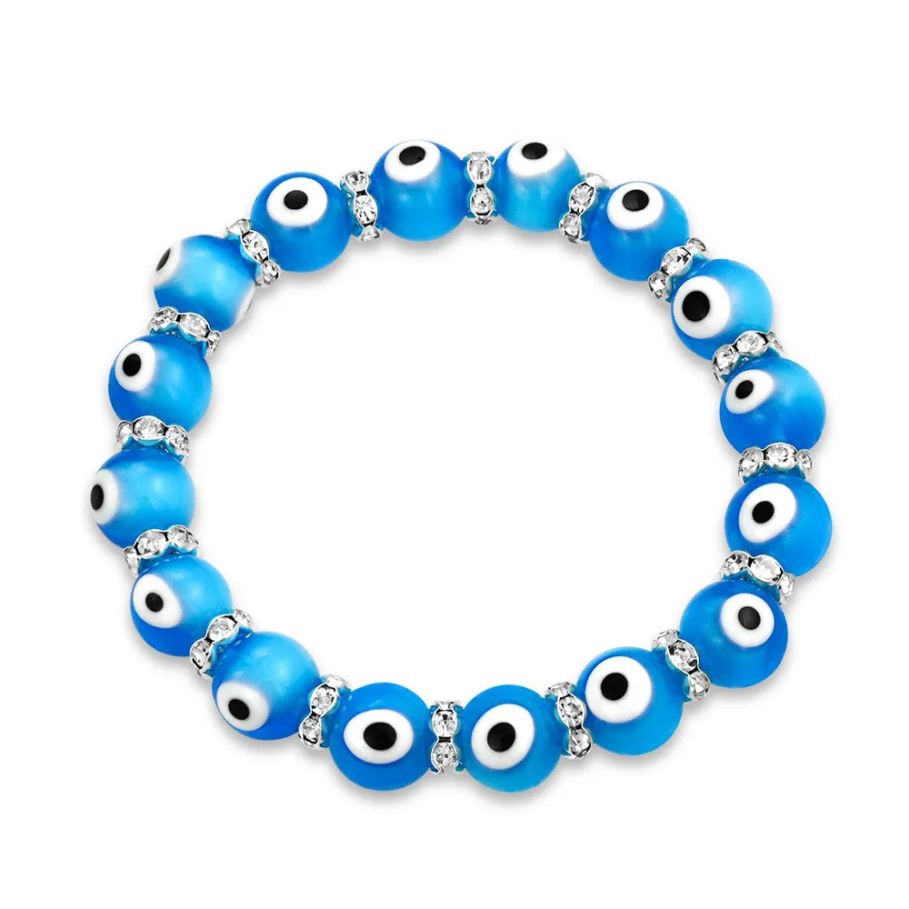 Colorful Turkish Glass Bead Evil Eye Stretch Bracelet with Crystal Spacers