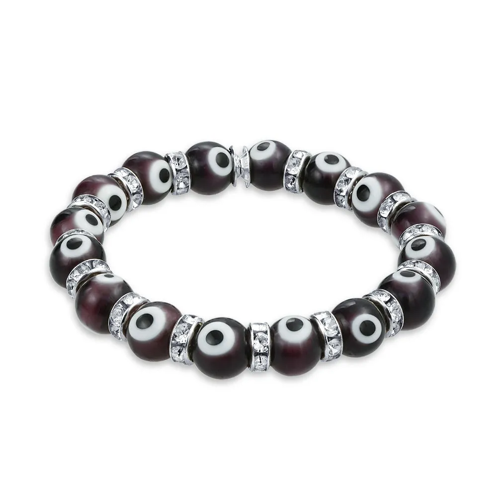 Colorful Turkish Glass Bead Evil Eye Stretch Bracelet with Crystal Spacers