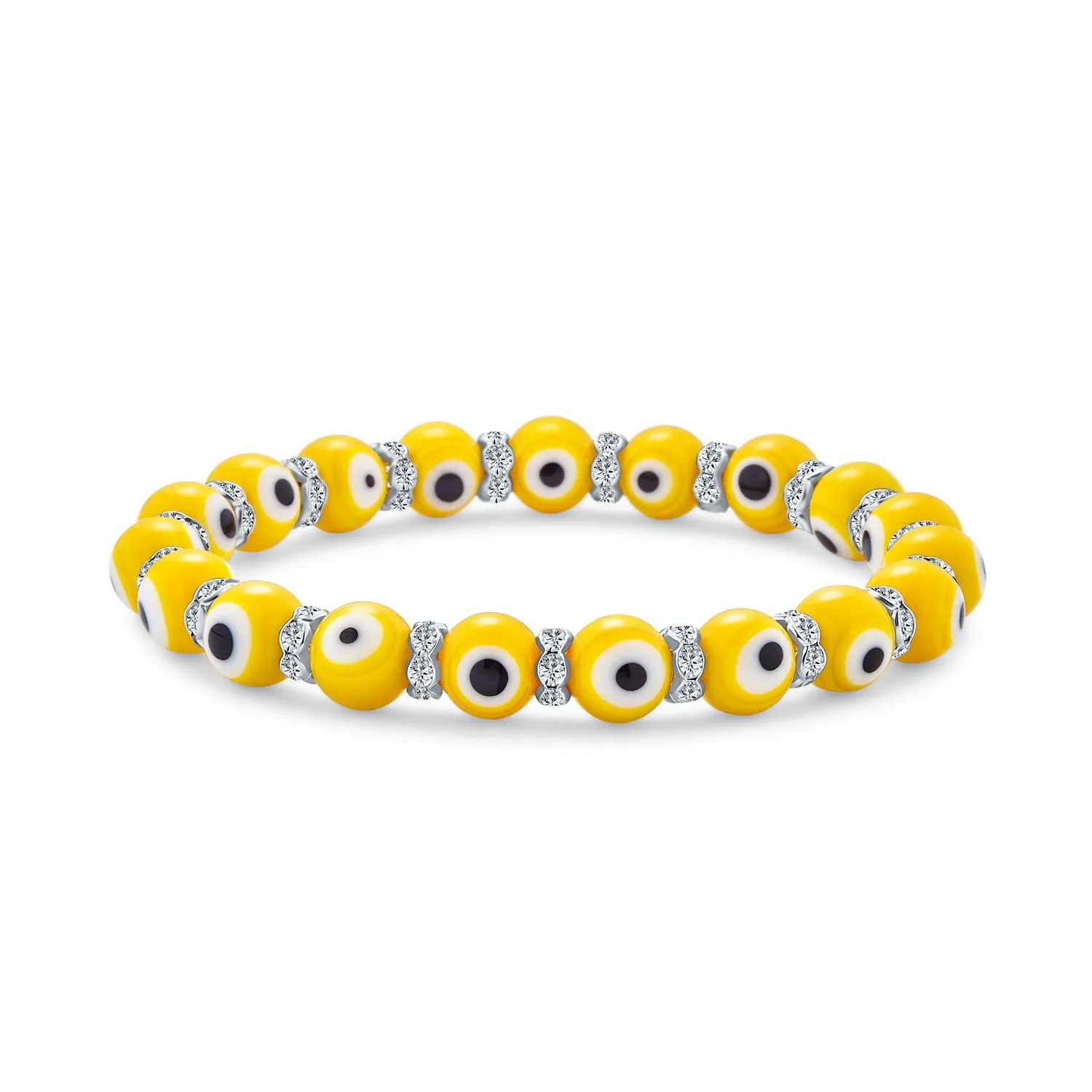 Colorful Turkish Glass Bead Evil Eye Stretch Bracelet with Crystal Spacers