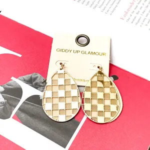 Double Layered Gold Tone Gingham Teardrop Earrings