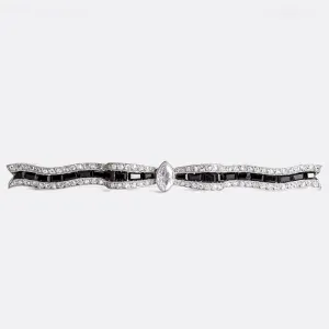 Edwardian Diamond & Onyx Bow Brooch