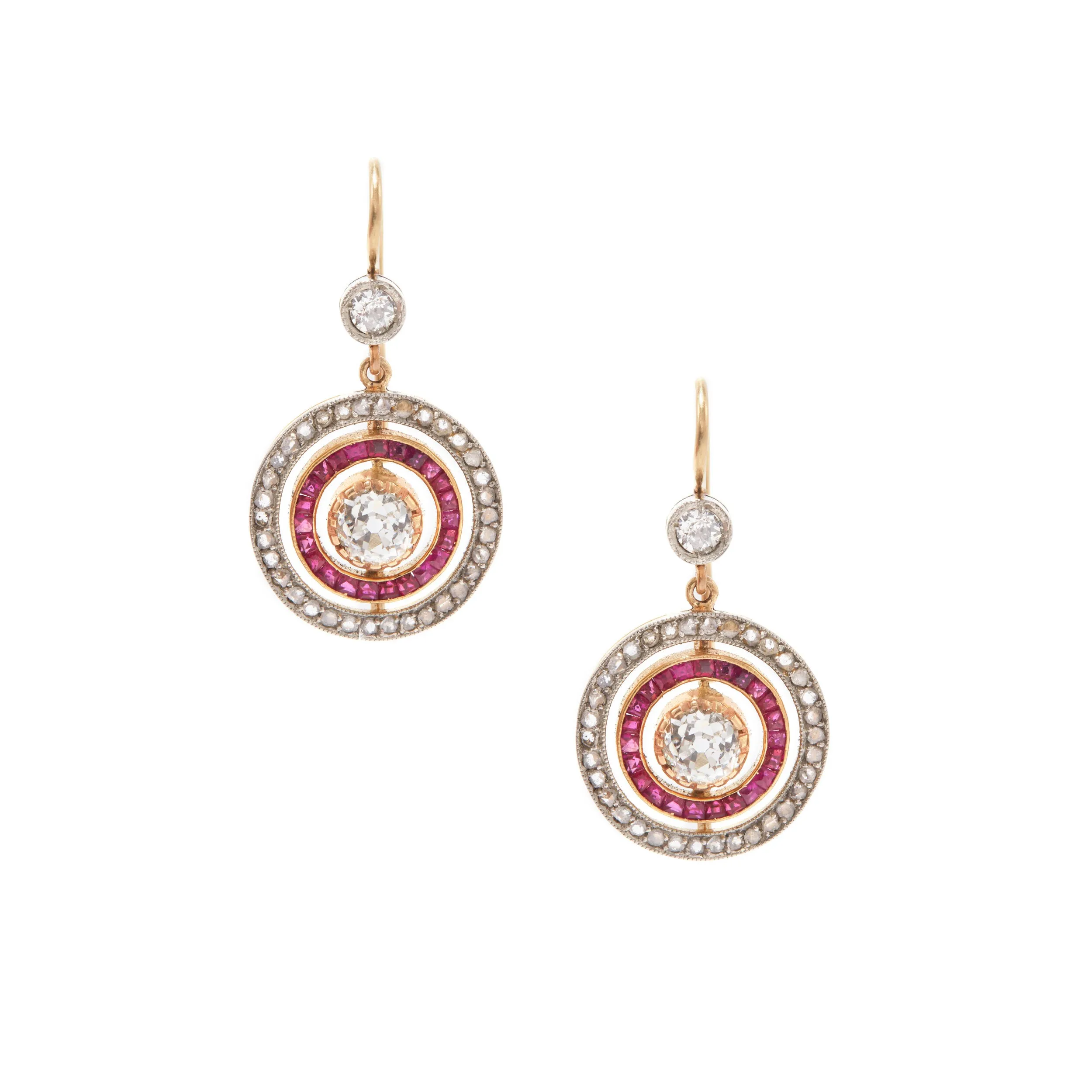 Edwardian Ruby and Diamond Target Earrings