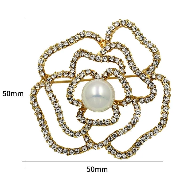 Elegant Pin Bicycle Flower Snowflake Imitation Pearl Alloy Inlay Rhinestones Women'S Brooches