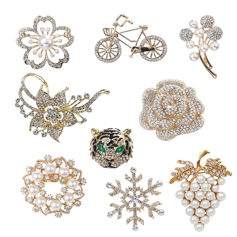 Elegant Pin Bicycle Flower Snowflake Imitation Pearl Alloy Inlay Rhinestones Women'S Brooches