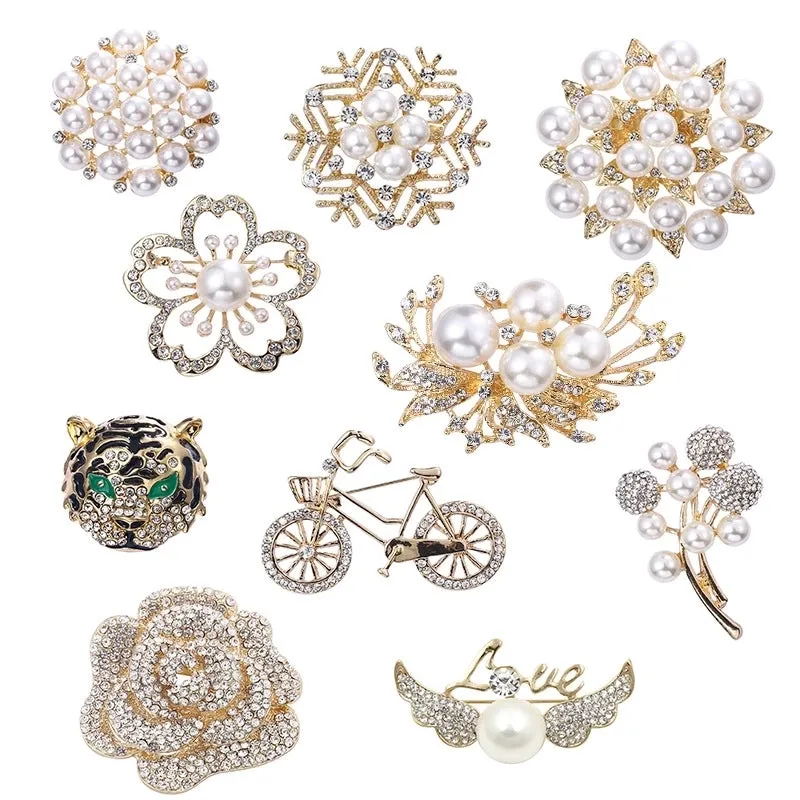 Elegant Pin Bicycle Flower Snowflake Imitation Pearl Alloy Inlay Rhinestones Women'S Brooches