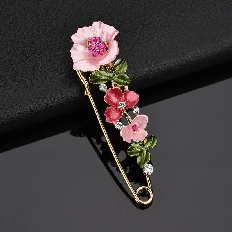 Elegant Pin Flower Alloy Enamel Inlay Rhinestones Unisex Brooches