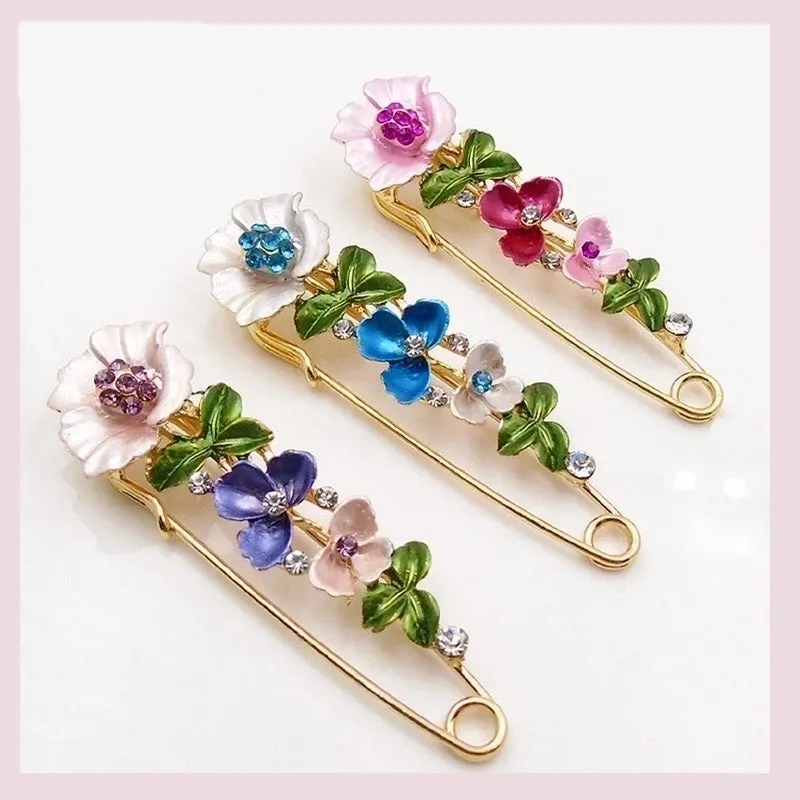 Elegant Pin Flower Alloy Enamel Inlay Rhinestones Unisex Brooches