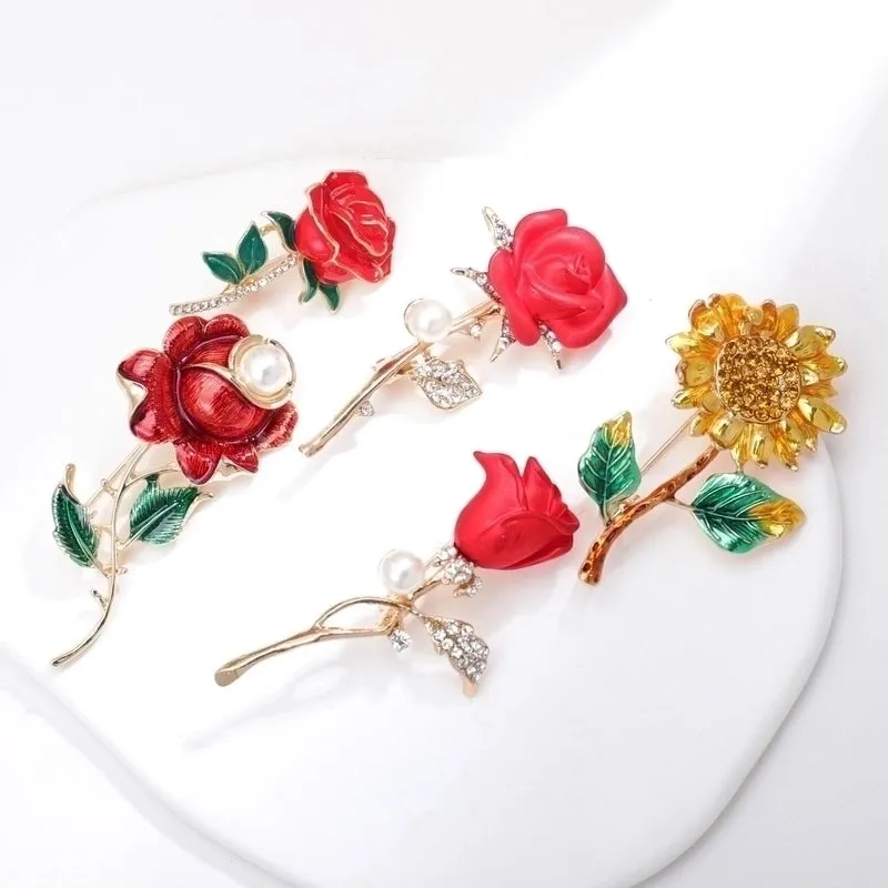 Elegant Pin Flower Alloy Enamel Women'S Brooches