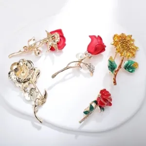 Elegant Pin Flower Alloy Enamel Women'S Brooches