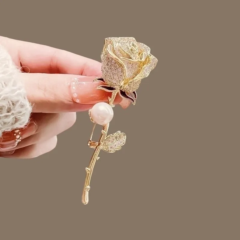 Elegant Pin Flower Alloy Inlay Artificial Pearls Rhinestones Women's Brooches